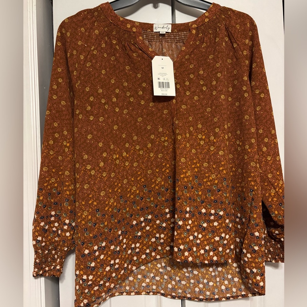 Belk Rust and White Floral Blouse